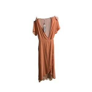 lilysilk velvet wrap dress Peach Luxury Asymmetrical Size XL Short Sleeve Draped